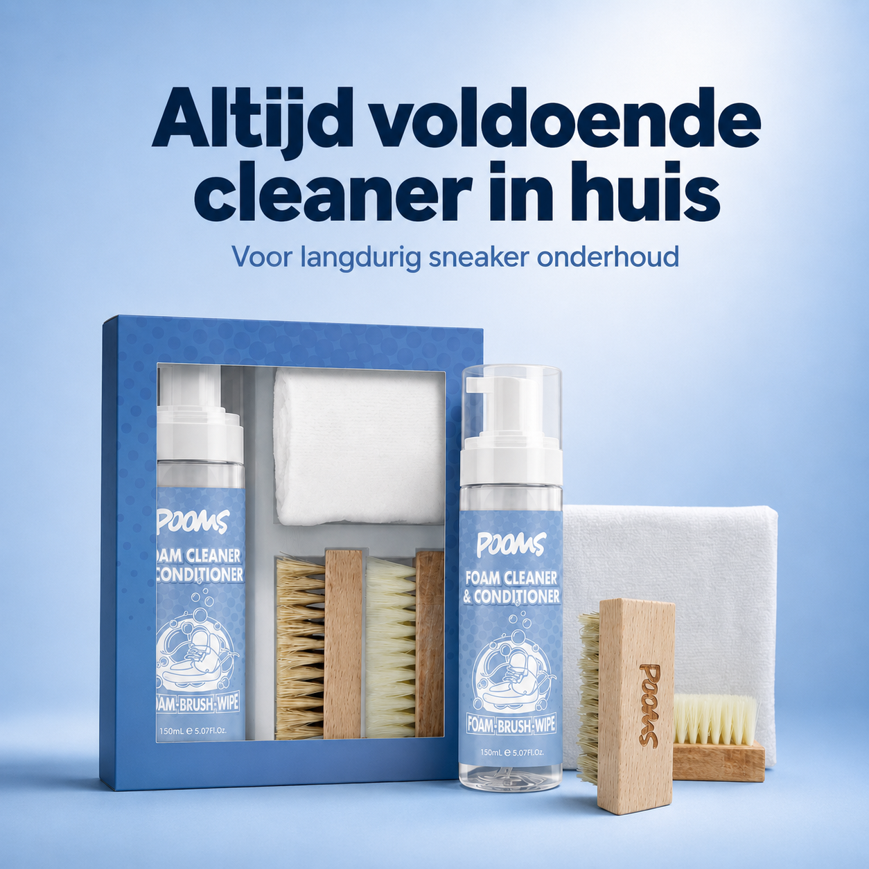 Pooms 4-in-1 cleaning kit met 250ml foam cleaner navulling