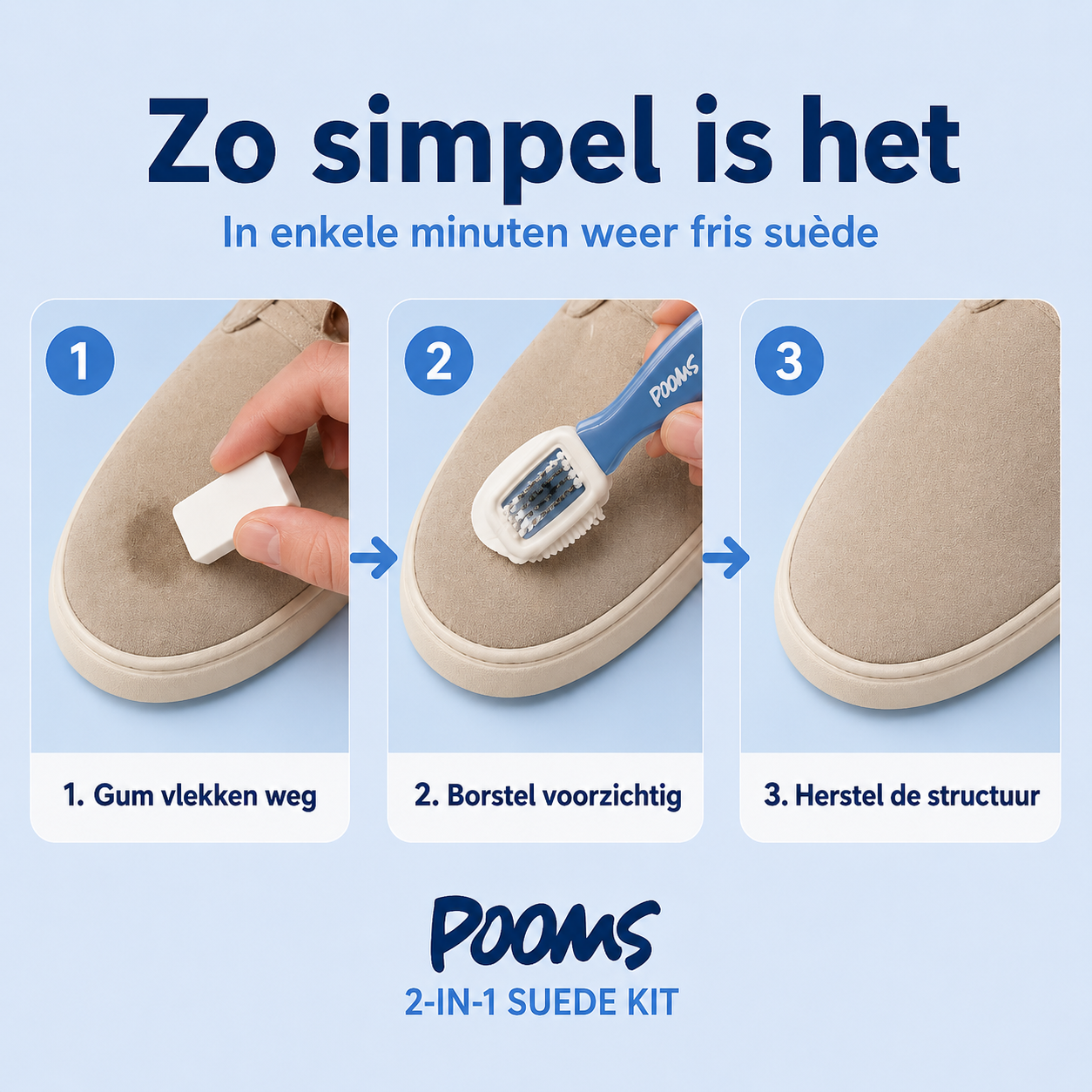 Pooms suède gum verwijdert vlekken en glansplekken